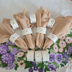 Skye McGhie Cream Lace Pattern Porcelain Napkin Rings Set Of 10